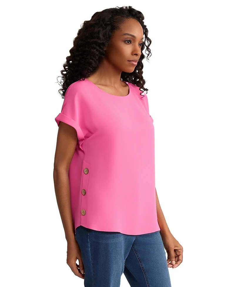 Jones New York Women's Short-Sleeve Button Detail Blouse