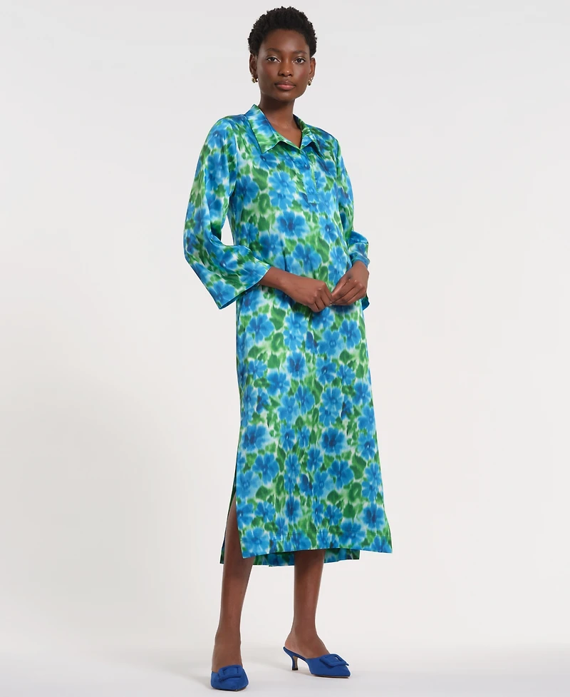 Isaac Mizrahi Women's Long-Sleeve Collared Maxi Dress