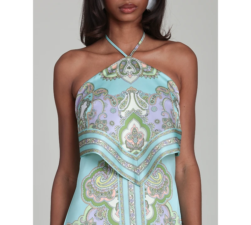 Avec Les Filles Women's Paisley Halter Neck Mini Dress