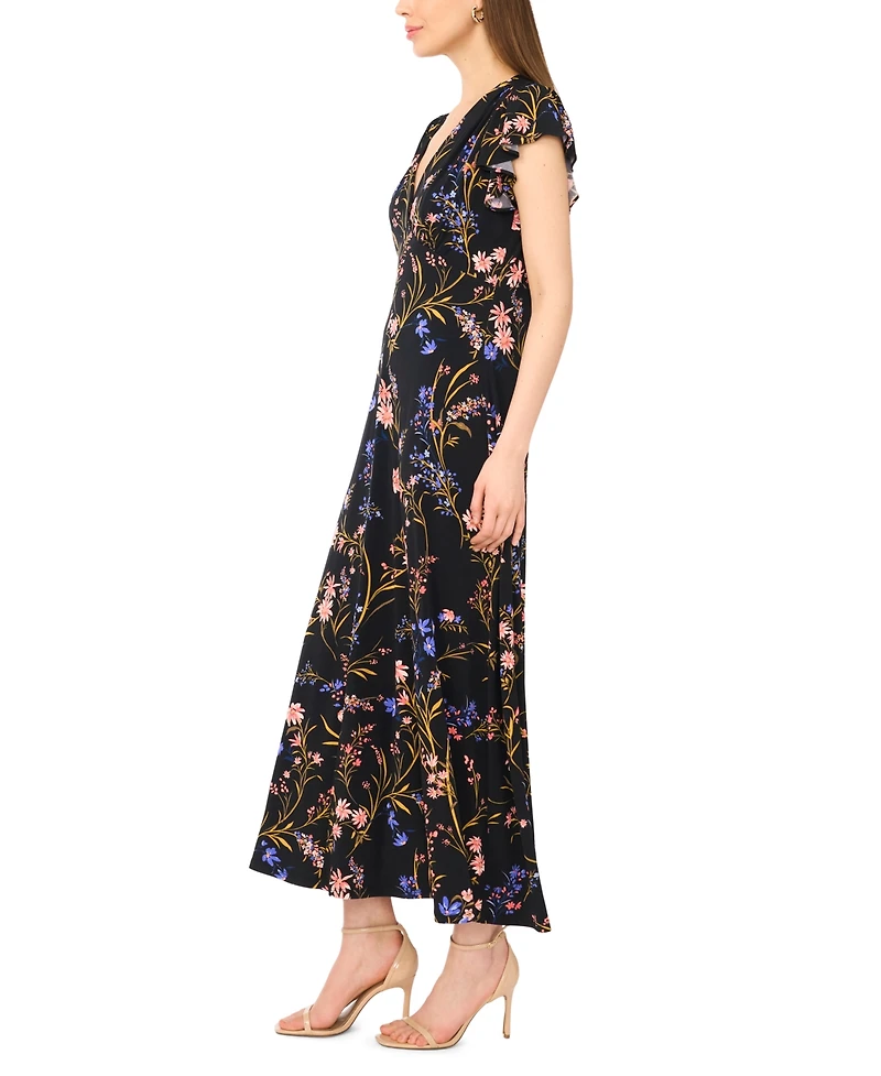 Msk Women's Flutter Sleeve V-Neck Midi Dress