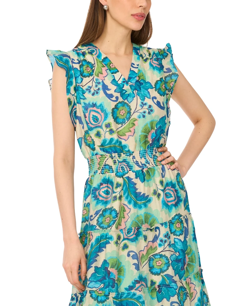 Msk Women's Flutter Sleeve Smocked Waist V-Neck Maxi Dress