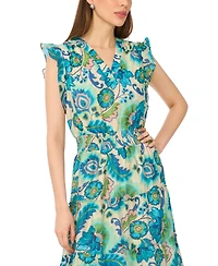 Msk Women's Flutter Sleeve Smocked Waist V-Neck Maxi Dress