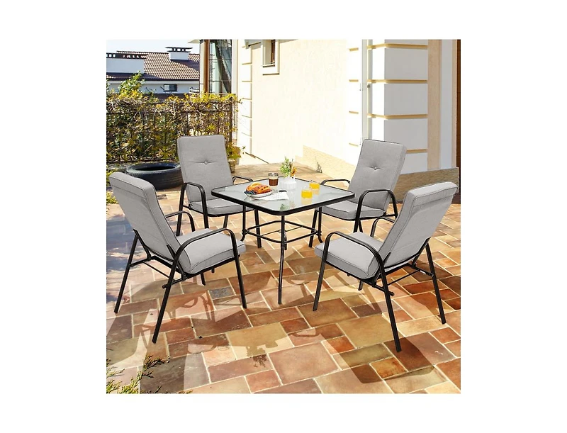 Slickblue Outdoor 5-Piece Dining Set with Stackable Chairs and Cushions