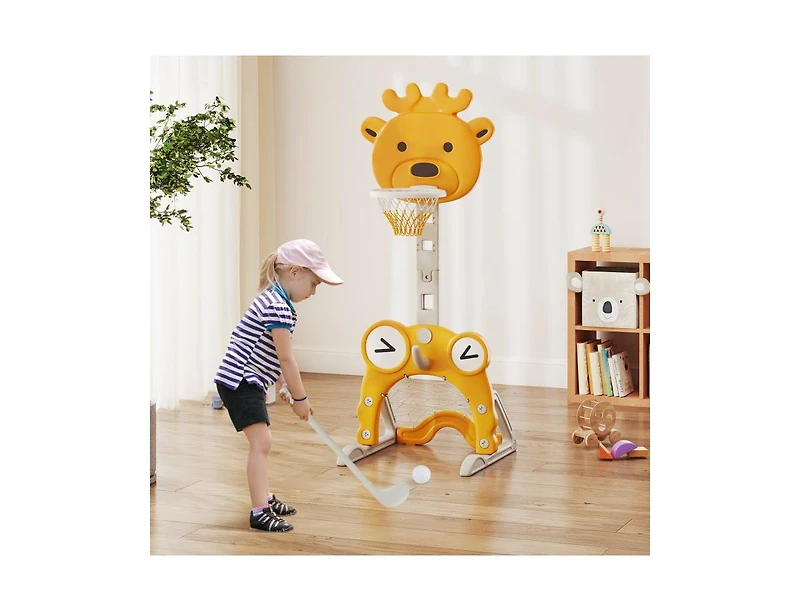 Hongge 4-in-1 Toddler Height Adjustable Basketball Hoop with Ring Toss for 3+ Kids