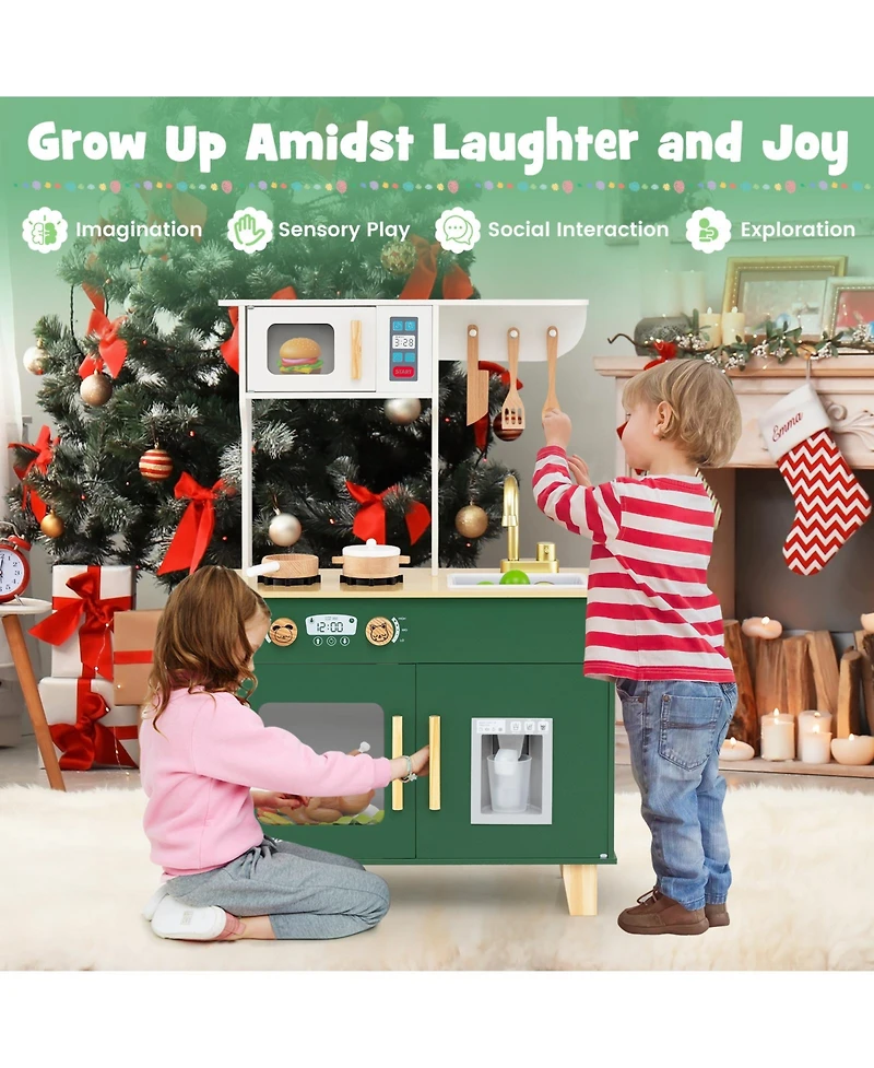 Mecale Kids Play Kitchen with Microwave & Rotating Knobs for Boys & Girls Ages 3-6