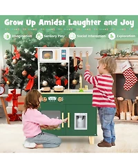 Mecale Kids Play Kitchen with Microwave & Rotating Knobs for Boys & Girls Ages 3-6