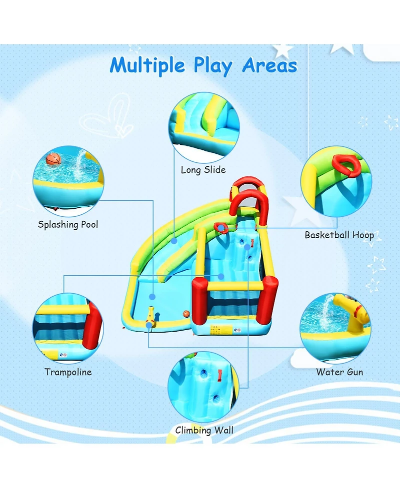 Mecale 6-in-1 Inflatable Bounce House with Climbing Wall & Basketball Hoop, Blower Included