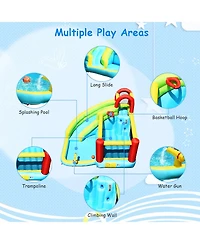 Mecale 6-in-1 Inflatable Bounce House with Climbing Wall & Basketball Hoop, Blower Included