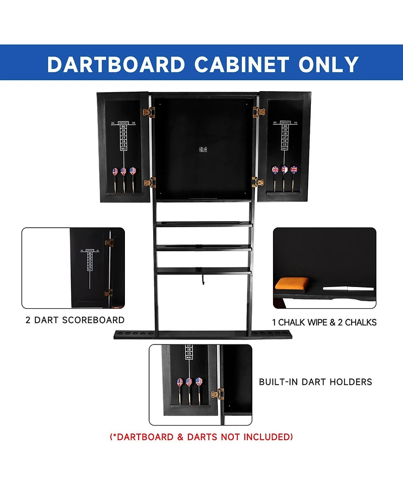 Gse Games & Sports Expert Wood 10 Billiard Pool Cue Rack & Dart Board Cabiner Combination Rack Only
