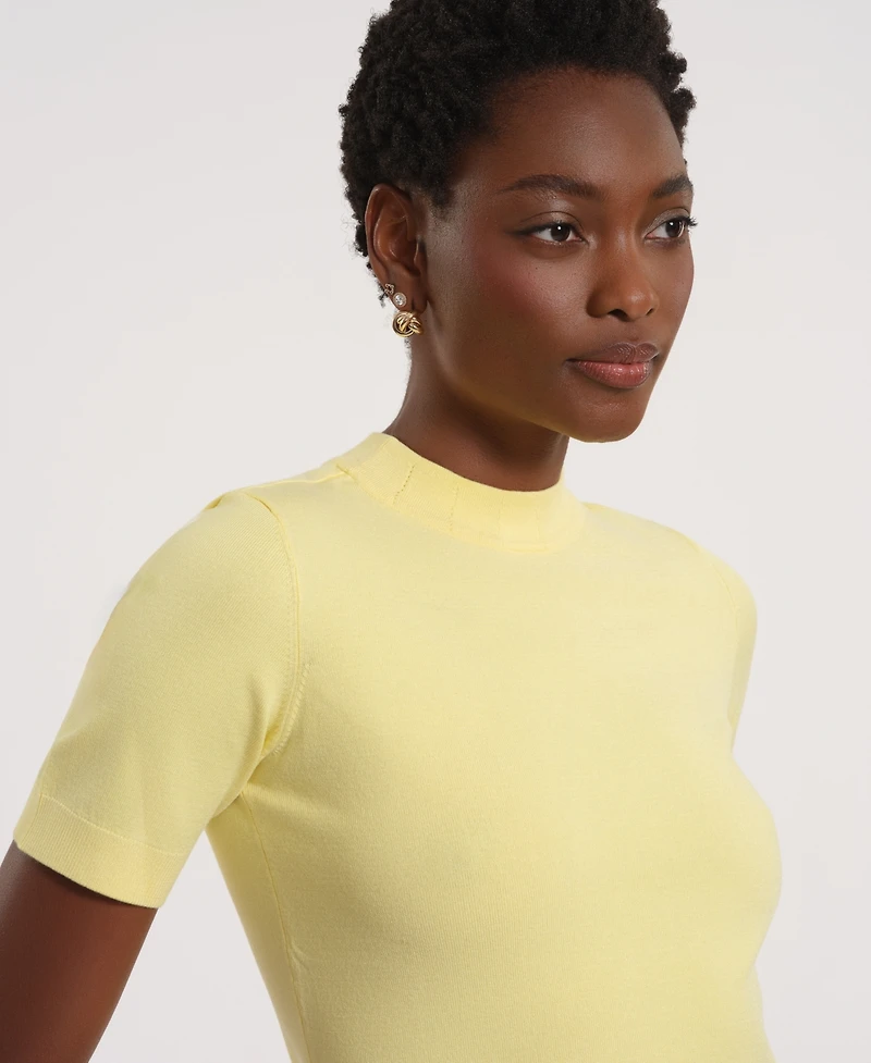 Isaac Mizrahi Women's Short-Sleeve Mock Neck Top