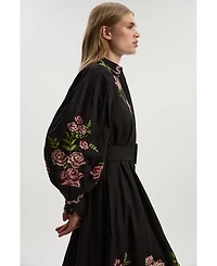 Karen Millen Women's Rose Embroidered Cotton Shirt Dress