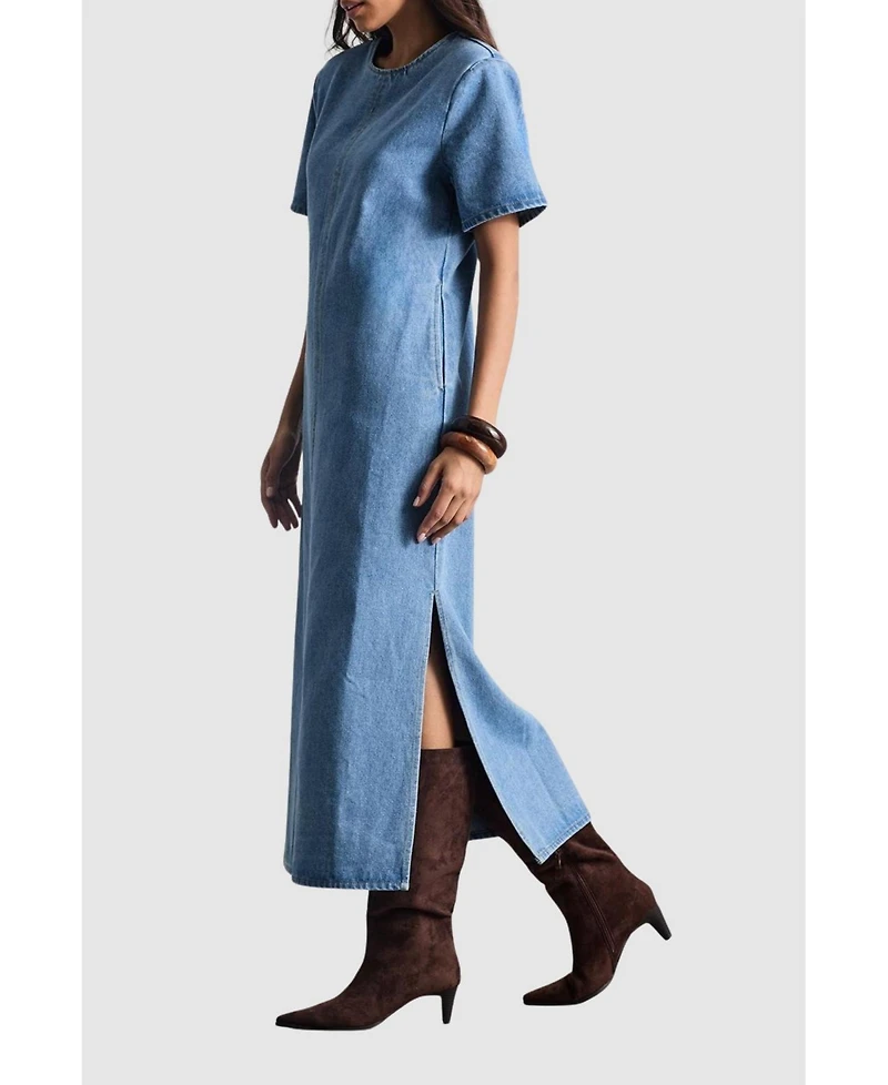 Warehouse Women's Denim Side Split Midi Dress