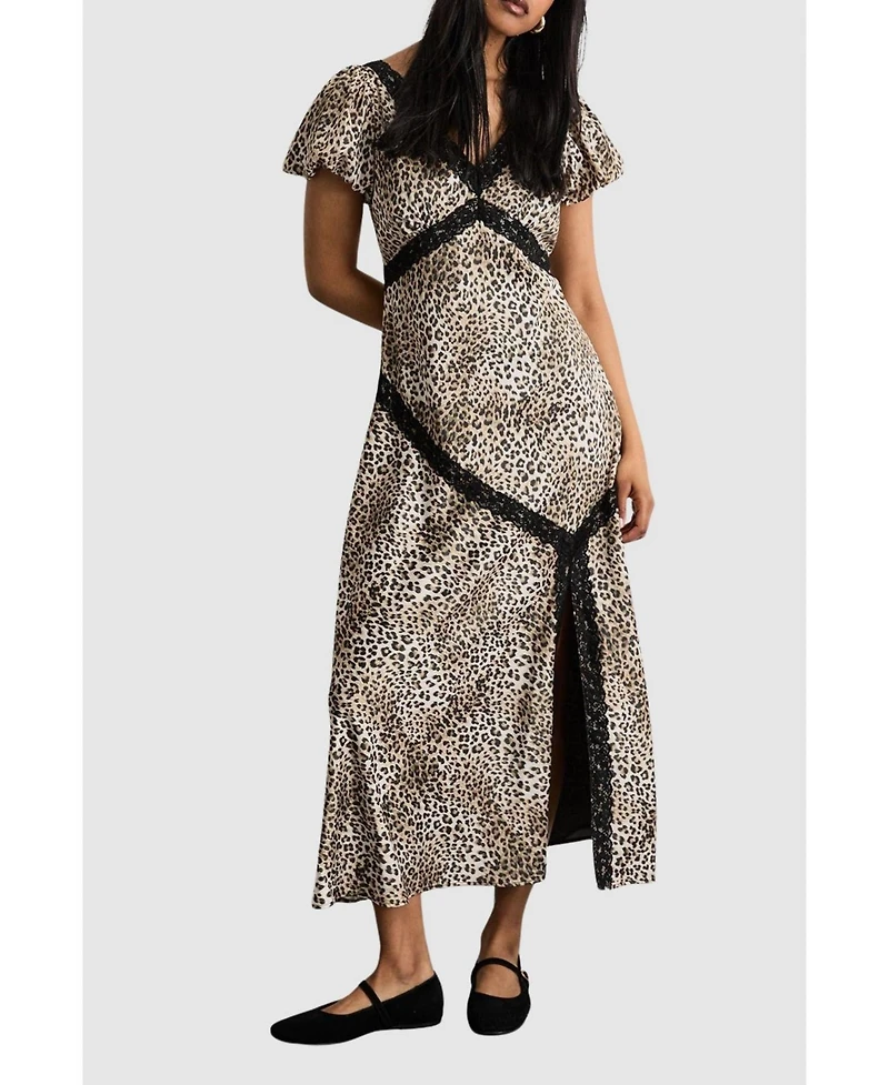 Warehouse Women's Printed Puff Sleeve Midi Dress