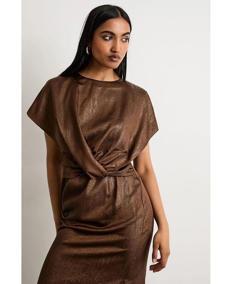 Warehouse Women's Leather Look Twist Front Midi Dress