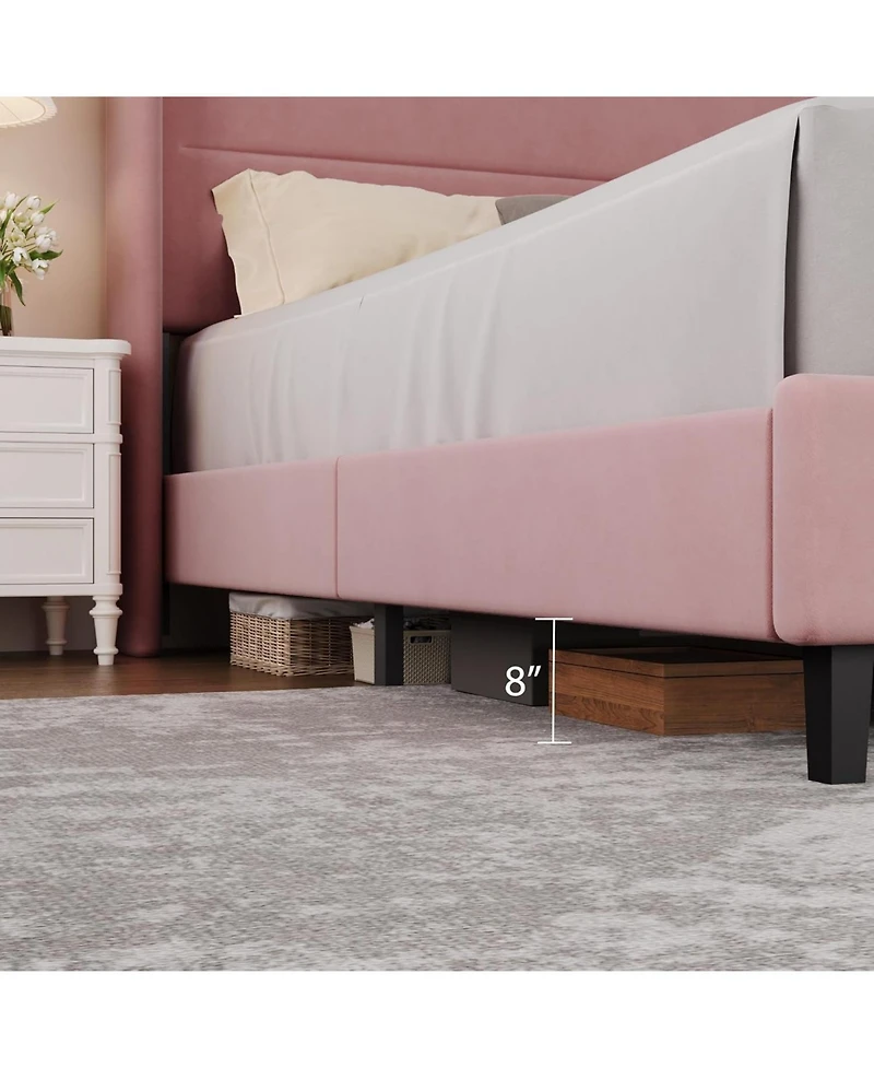 gaomon Bed Frame with Wingback Headboard, Velvet Upholstered Platform Bedframe Wood Slats, No Box Spring Needed, Easy Assembly