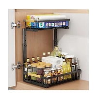 Gaomon Under Sink Organizer, Kitchen Organizers and Storage Basket, Slide Out 2 Tier Metal Shelf, Carbon Steel Pantry Cabinet Organizer