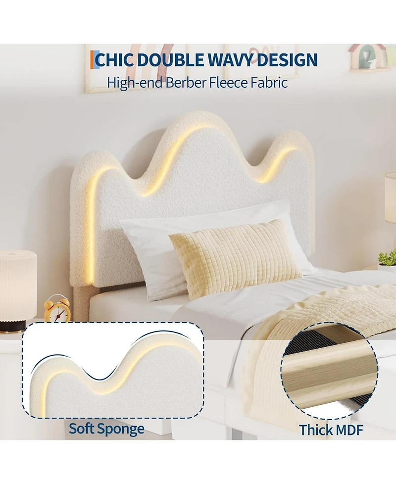 gaomon Bed Frame Adjustable Upholstered Headboard Storage Drawers Boucle Lamb Fleece Led Kids Bed Wood Slats