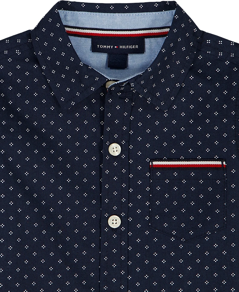 Tommy Hilfiger Baby Boys' Printed Poplin Short-Sleeve Shirt and Twill Shorts, 2-Piece Set