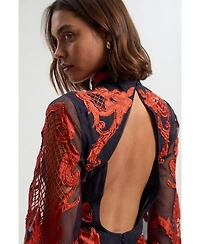 Karen Millen Women's High Neck Embroidered Midi Dress