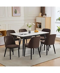 gaomon Modern Linen Upholstered Dining Chair Set with Curved Back and Solid Wood Legs