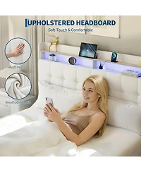 Gaomon Full Size Bed Frame with 2 Storage Drawers, Upholstered Bed Frame Full with Led Light