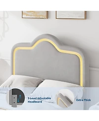 gaomon Twin Upholstered Led Platform Bed with Adjustable Headboard Footboard Velvet Princess Bed Kids Wood Slats