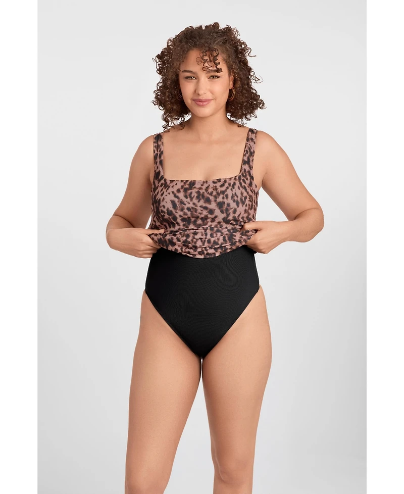 S3 Apparel Women's Shirred Waist Square Neck Sculpting Tank Mini Dress with Built-In Shapewear