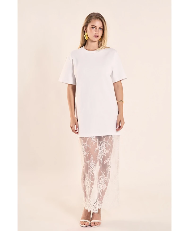 endless rose Women's Mixed Media Lace T-Shirt Dress