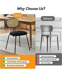 gaomon Mid-Century Rattan Dining Chairs Set, Modern Velvet Upholstered Kitchen Chairs with Sturdy Metal Legs