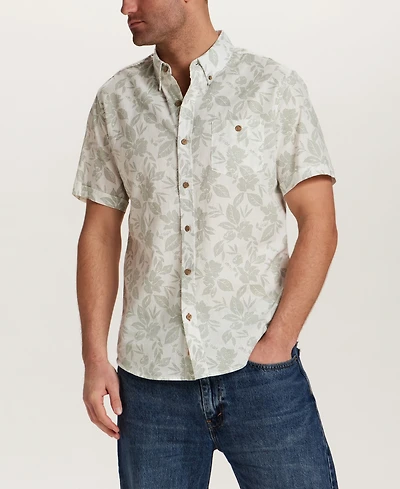 Weatherproof Vintage Men's Short Sleeve Print Linen Cotton Shirt