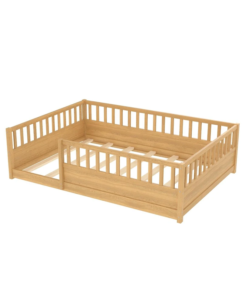Streamdale Furniture Streamdale Full Size Floor Bed with Security Barrier and Door, Montessori Wooden Frame