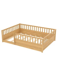 Streamdale Furniture Streamdale Full Size Floor Bed with Security Barrier and Door, Montessori Wooden Frame