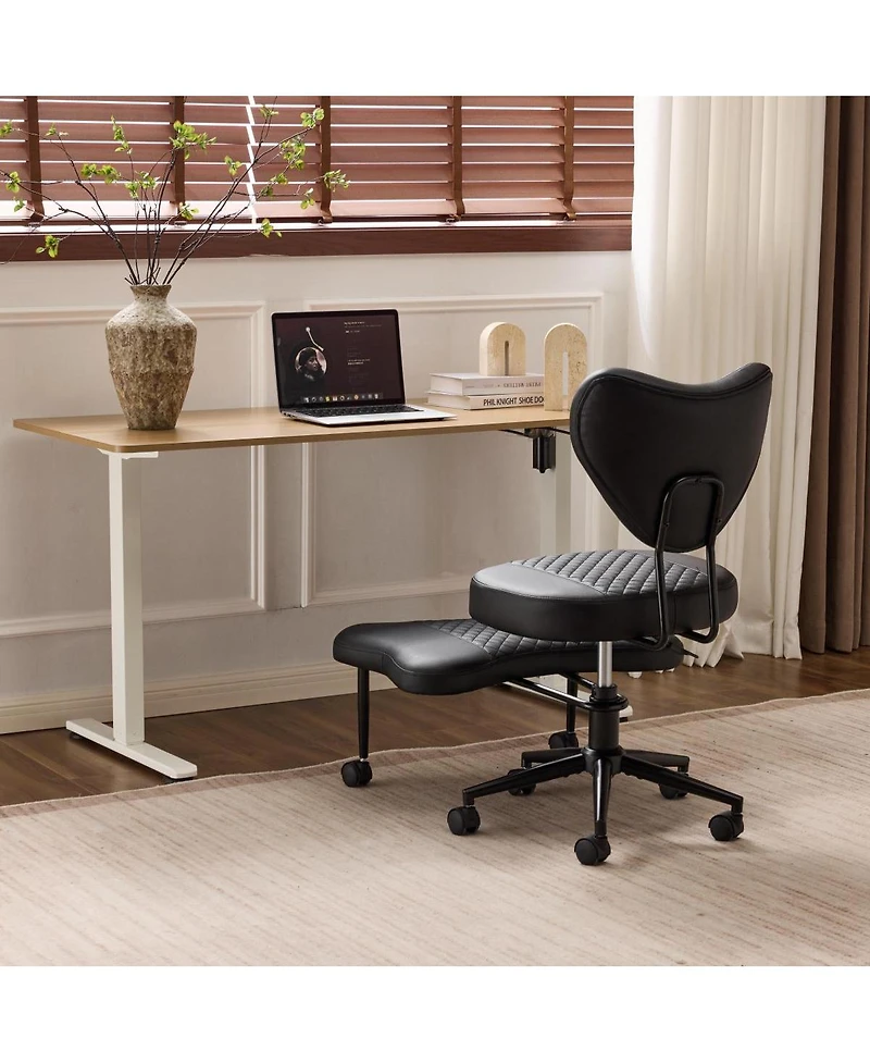 Streamdale Ergonomic Cross-Legged Swivel Chair, Adjustable Height, Pu Leather, Black