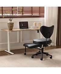 Streamdale Ergonomic Cross-Legged Swivel Chair, Adjustable Height, Pu Leather, Black