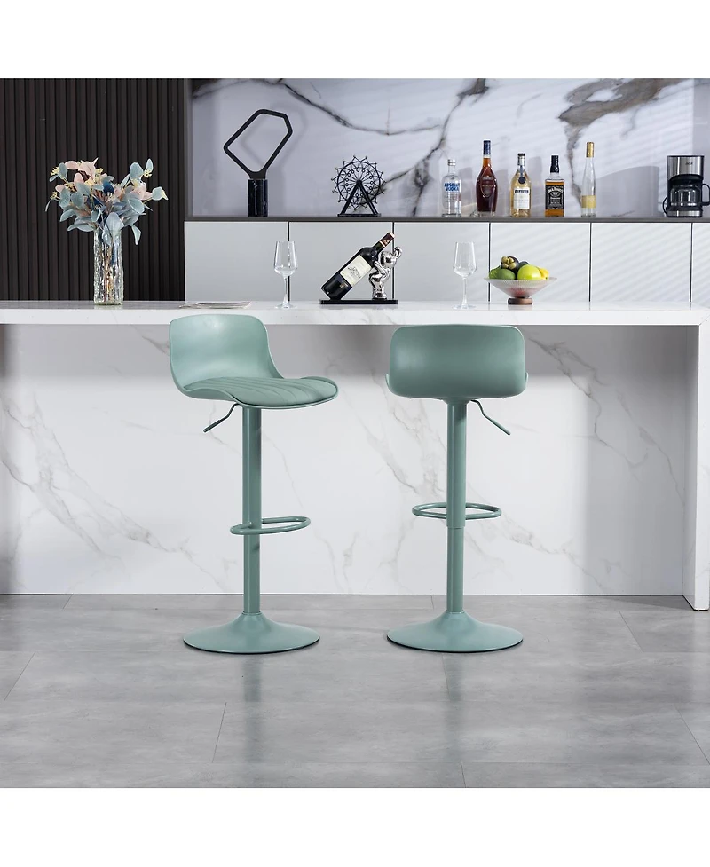 Streamdale Bar Stools Set of 2 - Adjustable Swivel Pu Leather Kitchen Island Chairs - Mint Green