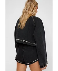 Nasty Gal Women's Heart Studded Cropped Denim Jacket