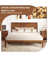 Sugift Platform Bed Frame with Headboard and Wooden Slat Support