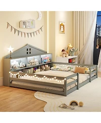 Sugift Montessori Floor Bed with Storage Compartments and Shelf