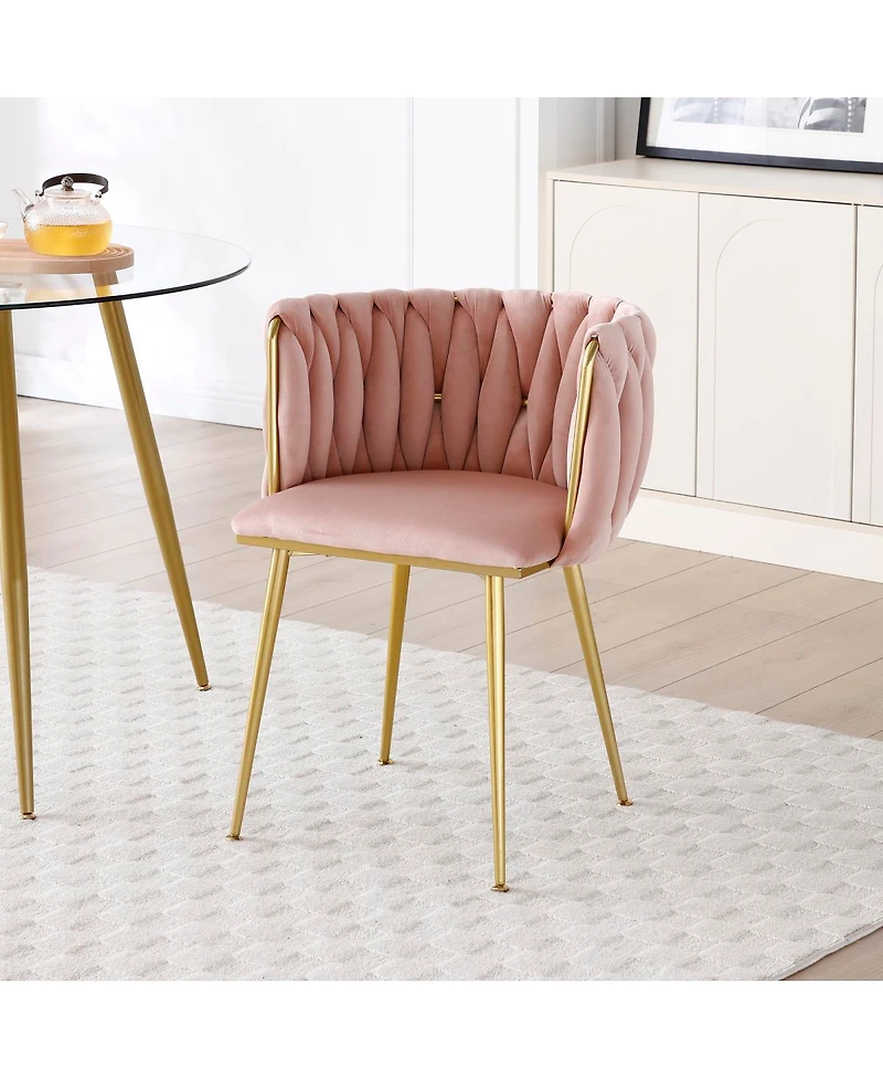 Streamdale Furniture Modern Velvet Dining Chairs Set of 2 with Golden Metal Legs