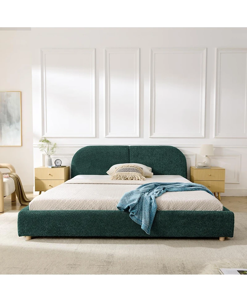 Streamdale Furniture Modern Queen Green Fabric Bed with Headboard