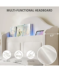 gaomon Twin Bed Frame With Led Lights Velvet Wingback Storage Headboard Wooden Slats No Box Spring