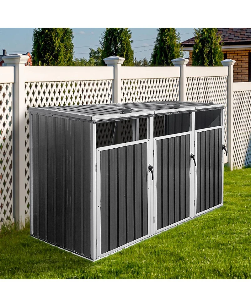 Streamdale Furniture Streamdale Metal Outdoor Garbage Bin Shed for 3 Trash Cans