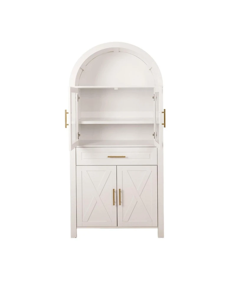 Streamdale Furniture 71" Arched Farmhouse Kitchen Pantry Cabinet with Glass Door & Adjustable Shelves