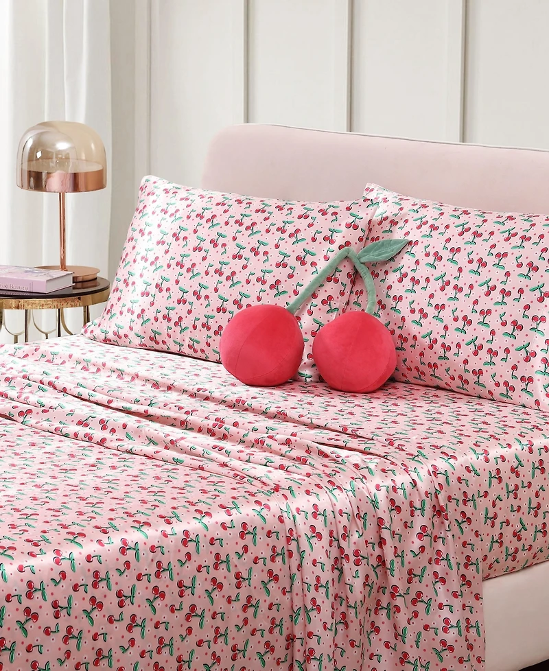Betsey Johnson Cherry Pillow Novelty Decorative Pillow, 14" X 14"