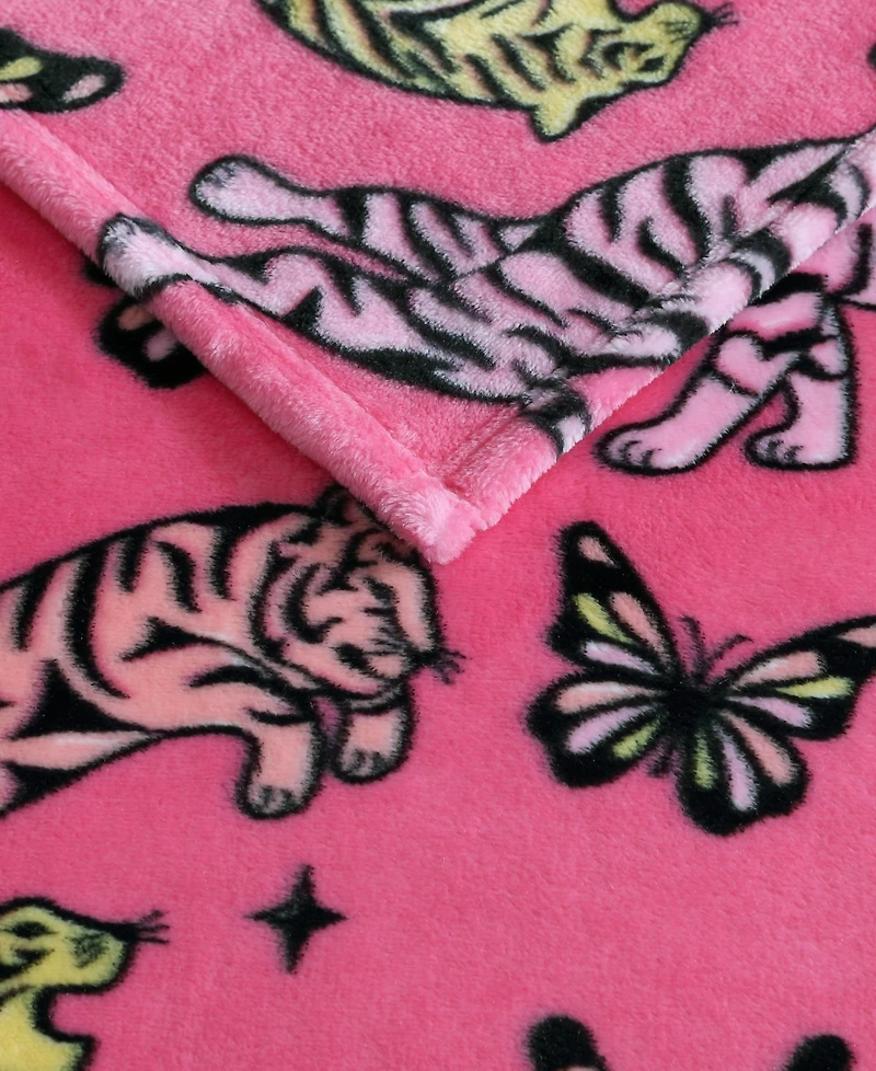 Betsey Johnson Butterfly Tiger Printed Plush Throw, 70" X 50"