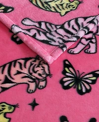 Betsey Johnson Butterfly Tiger Printed Plush Throw, 70" X 50"
