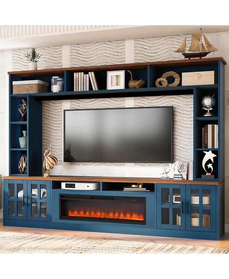 Streamdale Furniture Entertainment Center with Bookshelves & Electric Fireplace for TVs up to 80