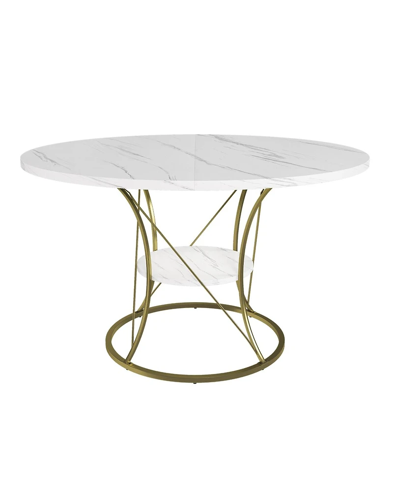 Streamdale Furniture 43" Round Extendable Farmhouse Dining Table w/ Storage Shelf