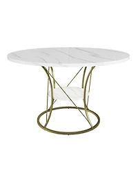 Streamdale Furniture 43" Round Extendable Farmhouse Dining Table w/ Storage Shelf