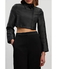 Karen Millen Women's Satin Twill Cropped Wrap Tailored Jacket